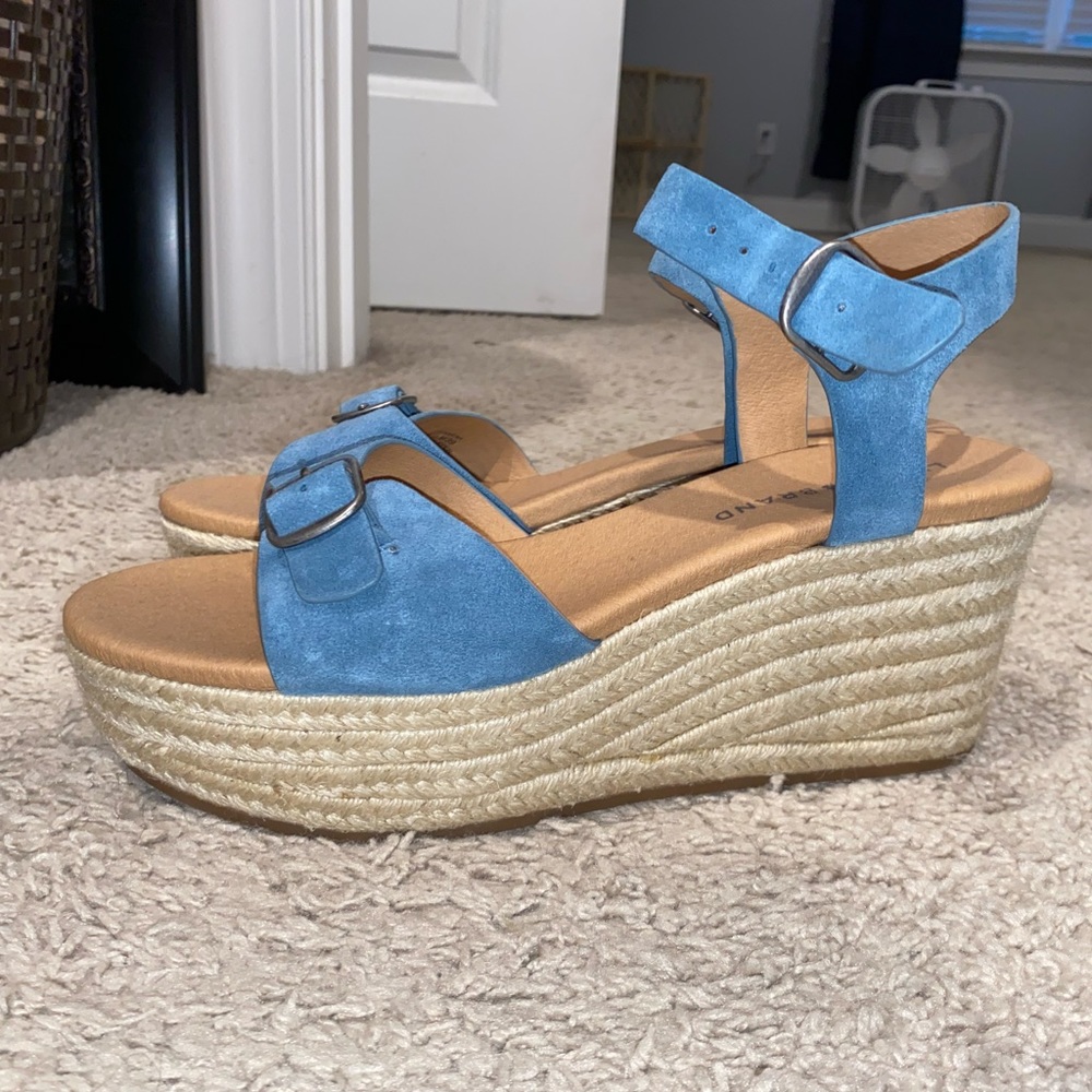 Lucky Brand Blue Suede Espadrille Wedges